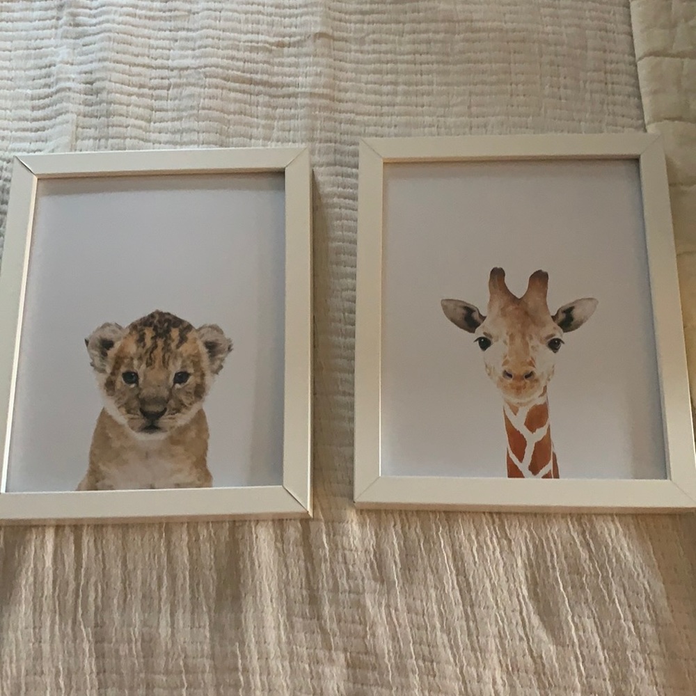 2 framed baby safari animals nursery prints